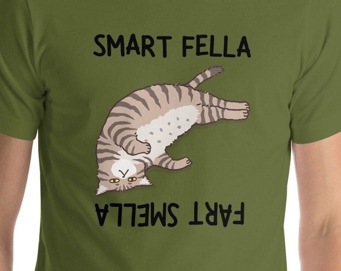 Smart Fella Fart Smella T-Shirt, Funny Cat Pun Shirt, Cat Lover Tee, Gifts for Pun Lovers