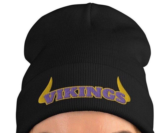 Minnesota Vikings Embroidered Beanie, Vikings Football Toque, Vikes Winter Hat