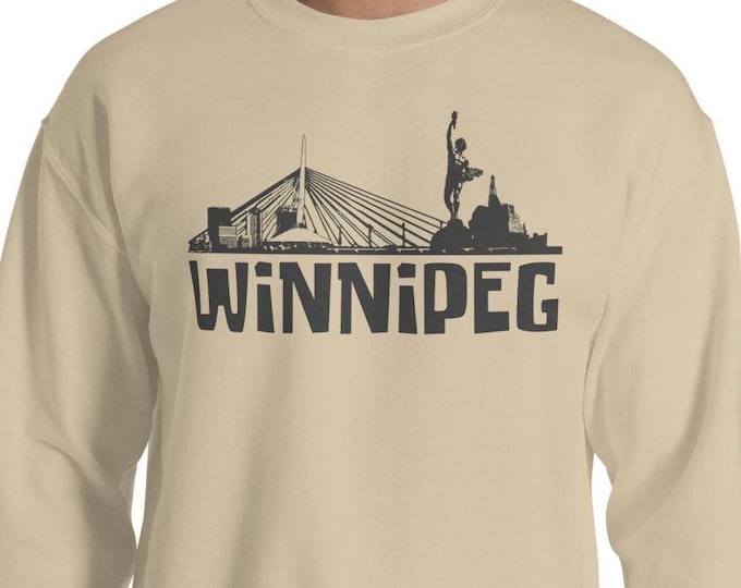 Winnipeg Crewneck Sweatshirt, Winnipeg Skyline in Grey Unisex Sweater, Winnipeg Shirt