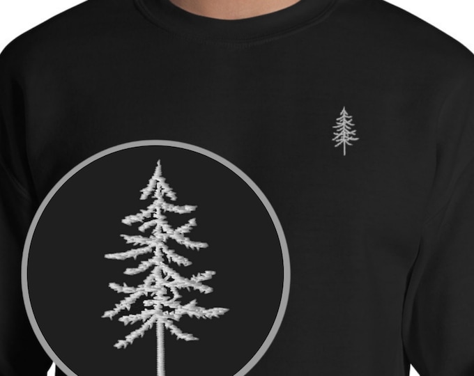 Embroidered Pine Tree Sweatshirt, Nature Inspired Shirt, Hiking Sweater
