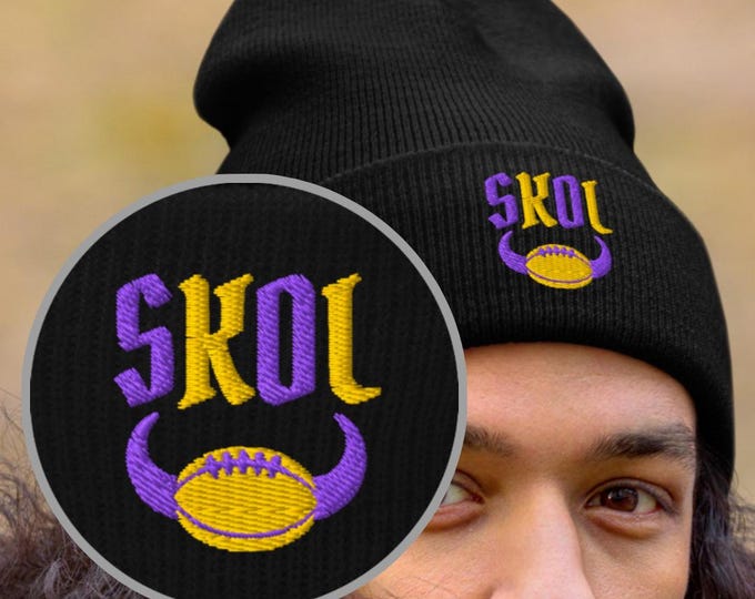 Minnesota Vikings Beanie, Vikings Skol Embroidered Winter Hat