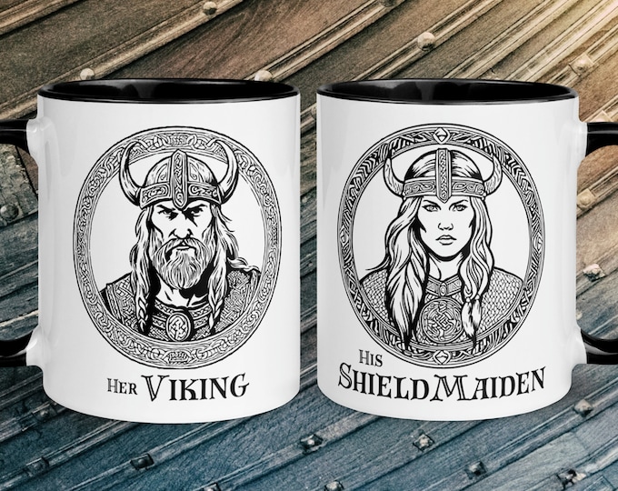 His and Hers Couples Mug, Her Viking His Shield Maiden, Romantic Set Of Two Viking Mugs, Valentine's True Love Gift Set