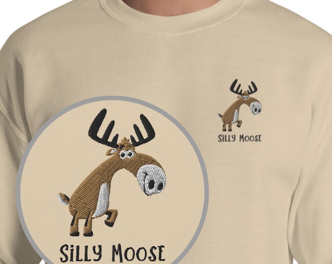 Embroidered Silly Moose Unisex Crewneck Sweatshirt