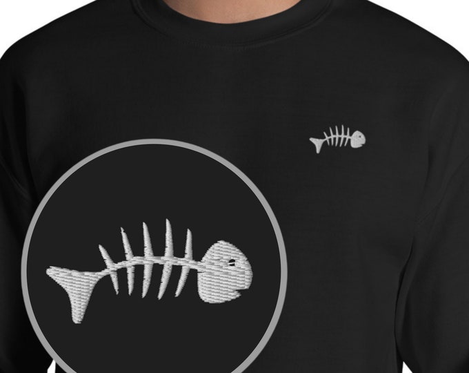 Skeleton Fish Embroidered Sweatshirt