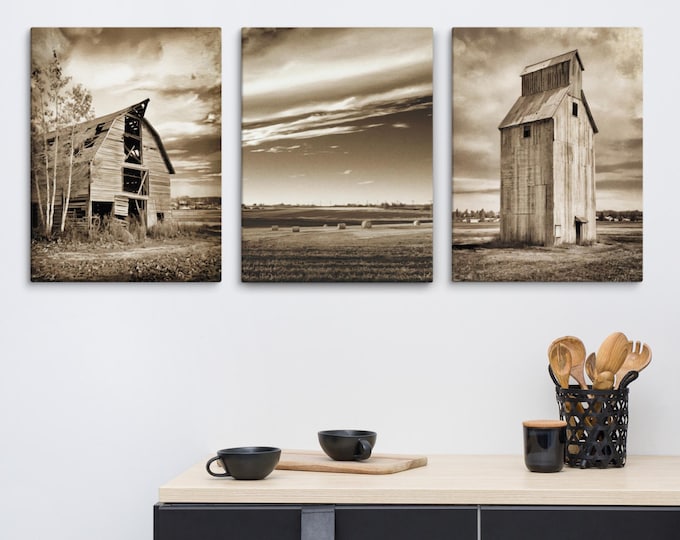 Personalized Rural Canvas Art, Sepia-Toned Vintage Prairie Farm Prints