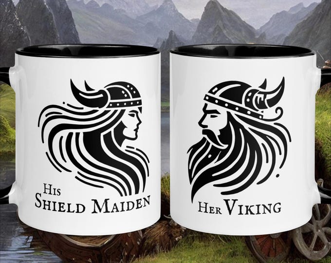 His and Hers Couples Mug, Her Viking His Shield Maiden, Romantic Set Of Two Viking Mugs, Valentine's True Love Gift Set