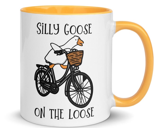 Silly Goose On the Loose Mug, Silly Goose on Bicycle Tea Cup, Cute Animal on Bike Coffee Mug
