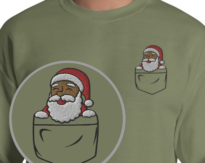 Embroidered Santa Pocket Sweatshirt, Gildan 18000 Christmas Sweater