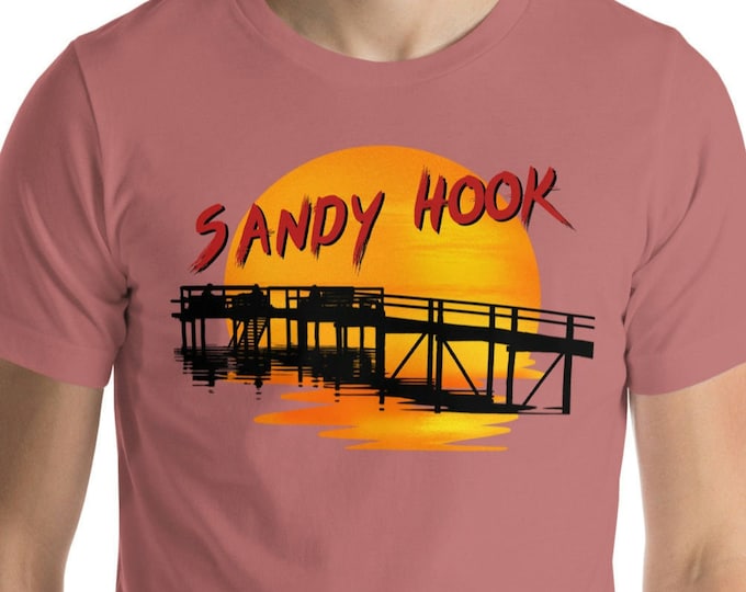 Sandy Hook Pier Retro Sunrise T-Shirt, Manitoba Personalized Lake Name Unisex Tee, Cottage Lake Life Gift