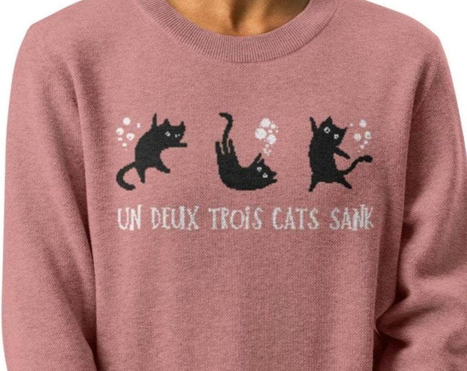 Un Deux Trois Cat Knitted Sweater, Cat Lover Shirt, Franglais Pun Lover Gift