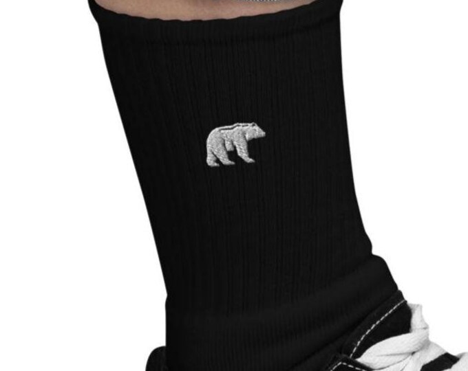 Embroidered Polar Bear Socks, High Quality White Bear Walking Socks, Nature Inspired Socks