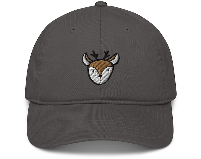Embroidered Organic Cotton Deer Dad Hat, Buck Classic Baseball Cap, Eco-Friendly Animal Lover Dad Cap