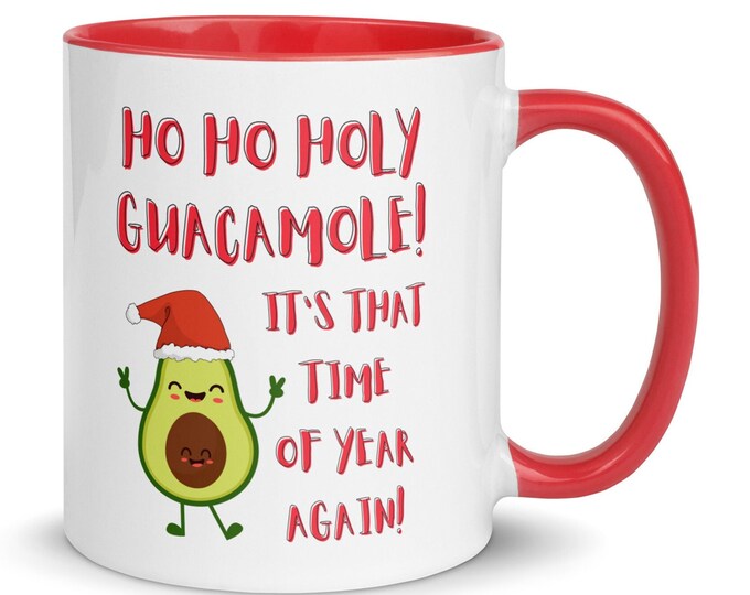 Ho Ho Holy Guacamole Christmas Mug, Festive Christmas Mug, Funny Christmas Gift, Christmas Wordplay Mug, Avocado Santa Mug