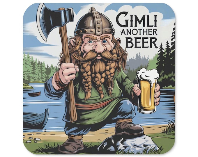 Gimli Beer Coaster, Gimli Gift, Fun Gimli Viking Present, Fantasy Dwarf Cork-back Coaster, Interlake Gimli Coaster