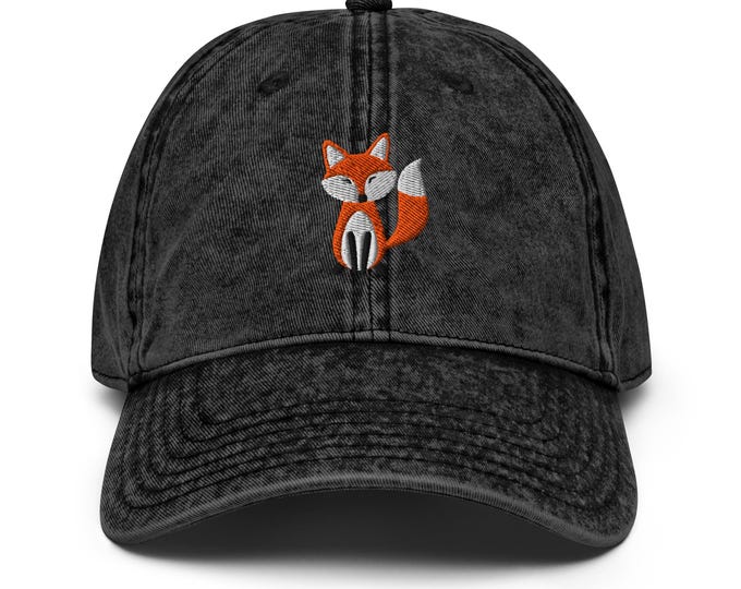Embroidered Fox Vintage Cotton Twill Cap, Adorable Fox Otto Hat