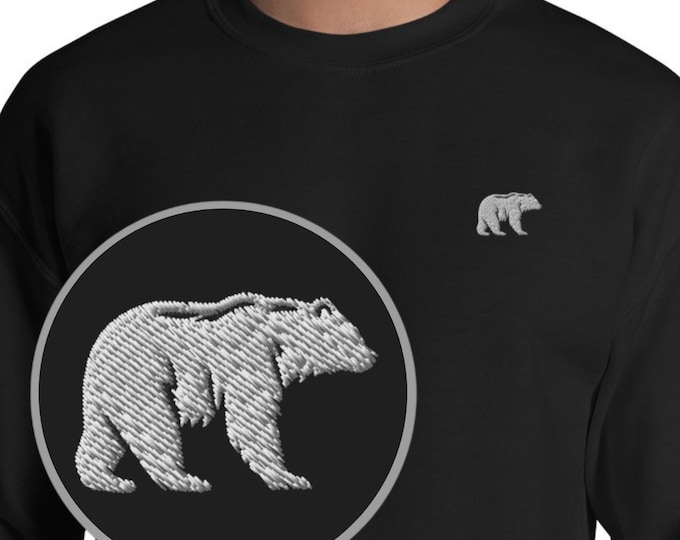 Embroidered Polar Bear Sweatshirt, White Bear Walking Sweater, Nature Inspired Jumper