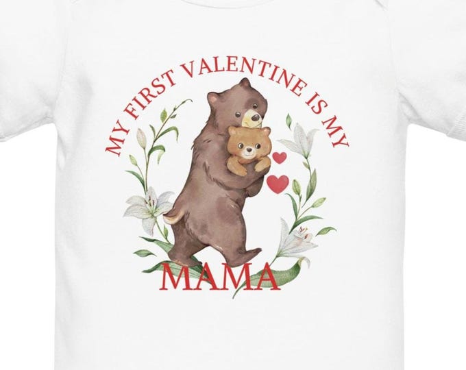 My First Valentine Mama Bear Onesie, Mama Bear Baby Bodysuit