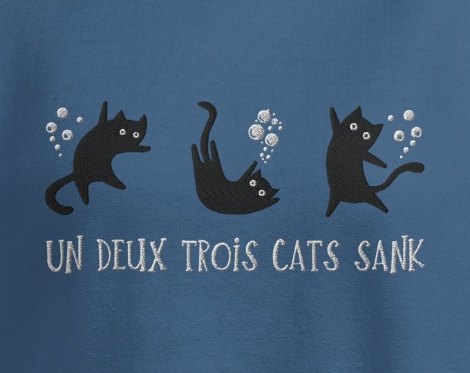 Un Deux Trois Cat Sank Embroidered Sweatshirt, French Cat Crewneck Sweater, Aesthetic Cat Sweatshirt, Animal Lover Sweater, Franglais Gift