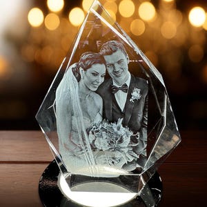 Custom 3D Crystal Photo Gift Personalized, Shape Glass Keepsake, Pet Memorial, Anniversary Gift, Couple or Family Picture