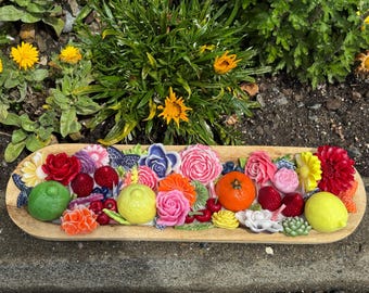 Cadeau kaars Moederdag | Aangepaste fruit- en bloemendeegkomkaars | Kaars als middelpunt voor de zomer | Handgemaakte kaars | Uniek cadeau voor haar