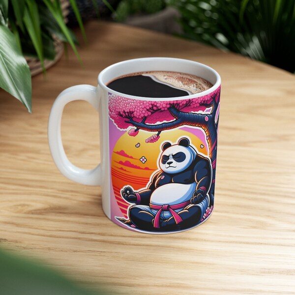 Mug à café Panda Vibes avec proverbe panda - Mug en céramique 11 oz - Médiation de kung-fu - Avant 9h