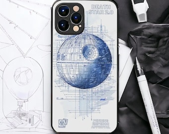 May include: A white iPhone case with a blue and white Death Star design. The case has the text "DEATH STAR 2.0" and "PENDING EMPEROR APPROVAL" on it.