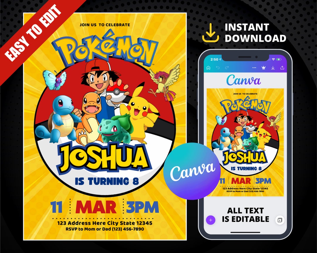 Pokemon Party Invitation Pokemon Birthday Invitation Etsy
