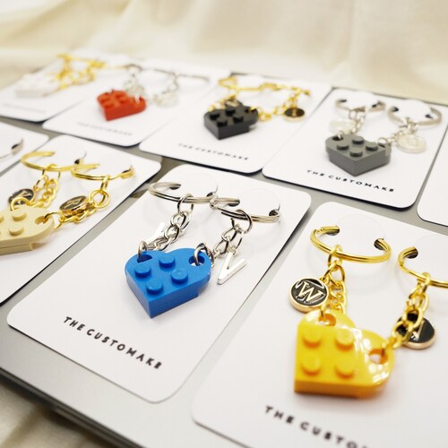 Ensemble de porte-clés coeurs LEGO personnalisés, porte-clés pour couple assortis