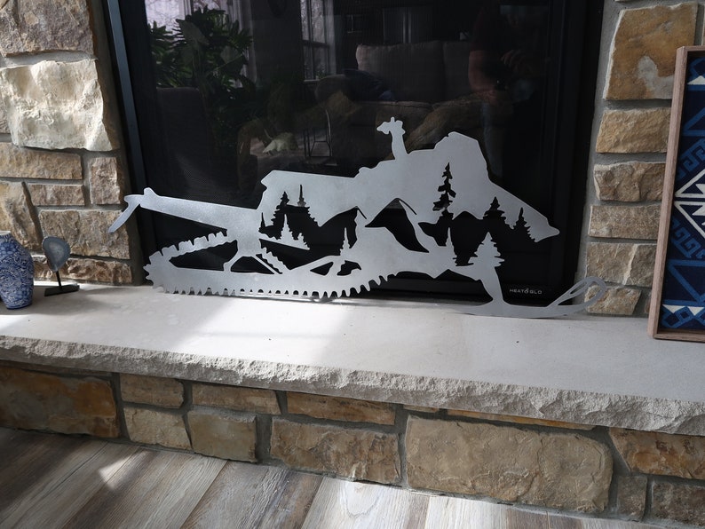 Large Snowmobile Metal Wall Art Mountain Range Steel Decor Etsy