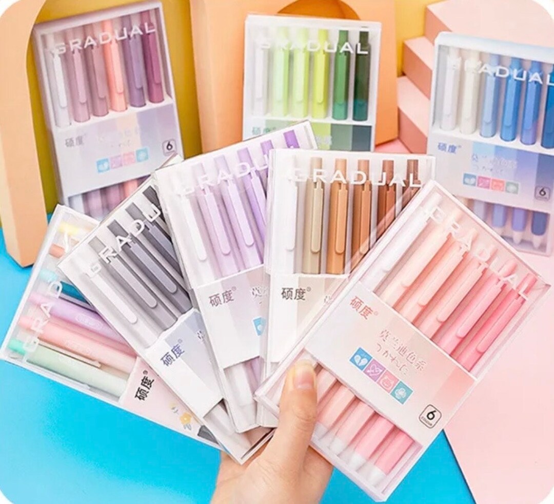 Set of 6 Gradual Colour Fine Point Writing Pens Etsy UK