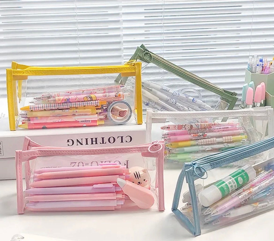 Clear Pencil Case Bag Transparent Pvc Pencil Pouch Large Capacity Pen Bag  Aesthetic Pen Pouch Toiletry Bag School Supplies White