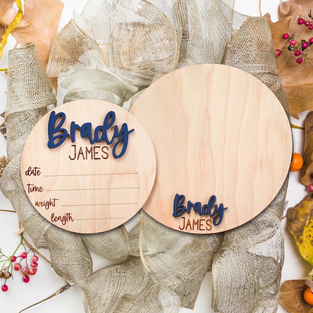Baby Announcement Sign With Birth Stats Matching Name Plate Wood Sign ...