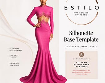 Zweiteiliges Meerjungfrauenkleid mit langen Ärmeln – PDF-Schnittmuster