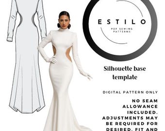 Patrón de costura en PDF para vestido de cóctel ajustado con cortes laterales y mangas estilo guante