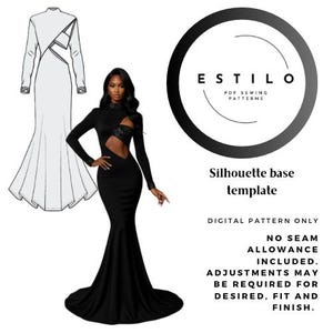 Wykrój sukienki/sukni syreny z długim rękawem w formacie PDF | Brak instrukcji szycia