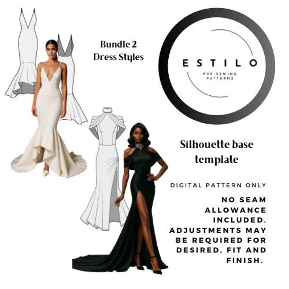 Pattern Bundle 2 Mermaid Style Gown/dress PDF Sewing Pattern | NO Sewing  Instructions Included - Etsy Israel