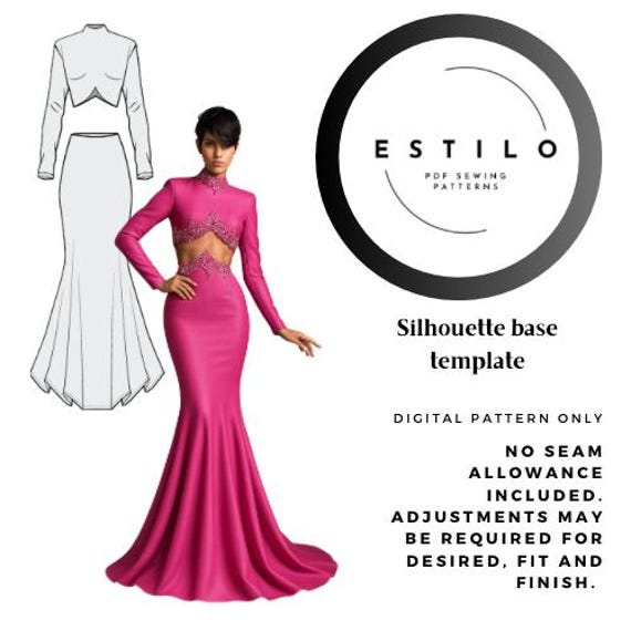Two Piece Long Sleeve Mermaid Gown/dress PDF Sewing Pattern - Etsy