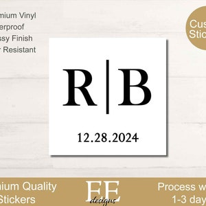 Custom White Square Stickers for Weddings, Glossy & Waterproof, Personalized Labels, Favor Bag Decor