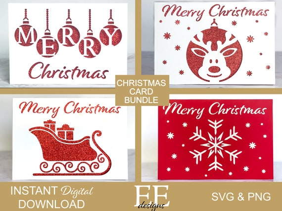 DIY Christmas Card Bundle: Cricut & Silhouette Cut Files (SVG, PNG)