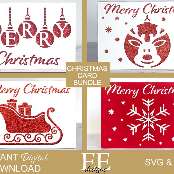 SVG: DIY Christmas Card Bundle | Merry Christmas Card Bundle  |  Ornament Card | Cricut Cut File | Papercut | Cricut Silhouette | Svg Png
