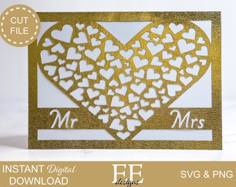 Tarjeta de boda SVG: Diseño de corazón para Sr. y Sra. (Descarga digital)