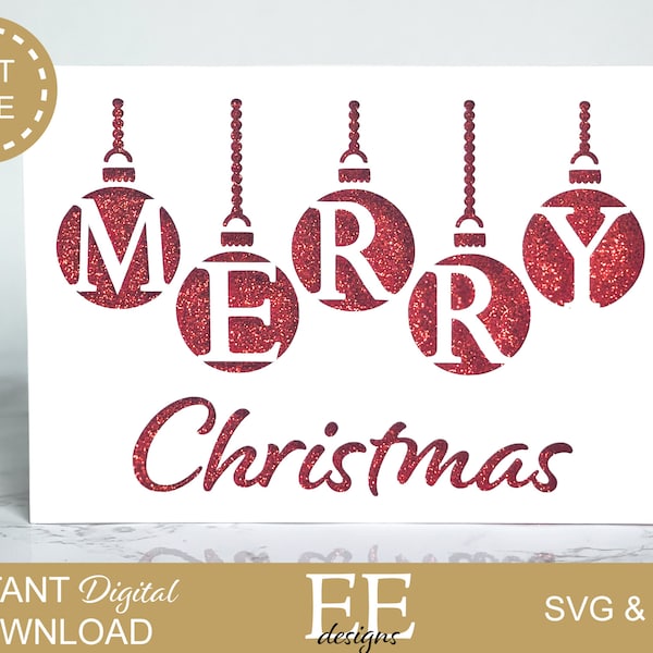 SVG: DIY Christmas Card Design | Merry Christmas Card  |  Ornament Card | Cricut Cut File | Papercut | Cricut Silhouette | Svg Png