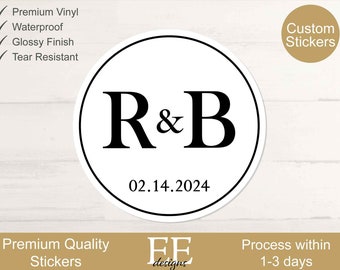 Wedding Couple Initial Stickers, Wedding Labels, Glossy Finish, Waterproof, Personalized Wedding Label, Wedding Favor Bag Stickers