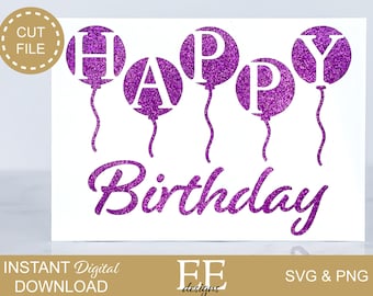 DIY Birthday Card SVG: Happy Balloons, Cricut Cut File (Digital Download)