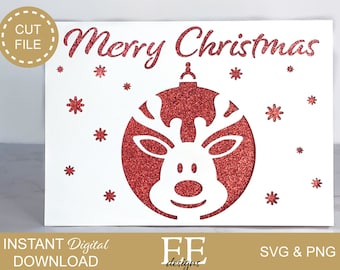 Christmas Card SVG: Reindeer Ornament, Cricut Cut File (Digital Download)