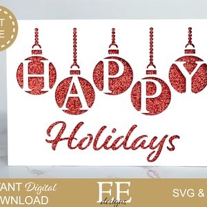 SVG: Diseño de tarjeta navideña/festiva para hacer uno mismo / Tarjeta de felices fiestas / Tarjeta con adornos / Archivo de corte Cricut / Papercut / Silueta Cricut / Svg Png