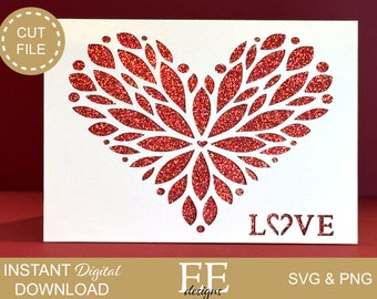 Biglietto di San Valentino fai da te a forma di cuore SVG: file di taglio Cricut e Silhouette (download digitale)
