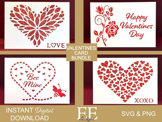 DIY Valentines Card Bundle: Cricut & Silhouette Cut Files (SVG, PNG)