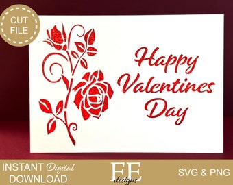 DIY Valentines Card SVG Template: Rose Floral Design (Digital Download)