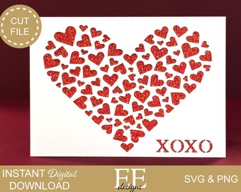 Heart Valentines Card SVG: Anniversary Papercut Template (Digital Download)